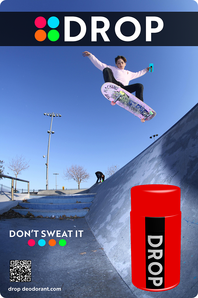 man skateboarding with DROP deodorant